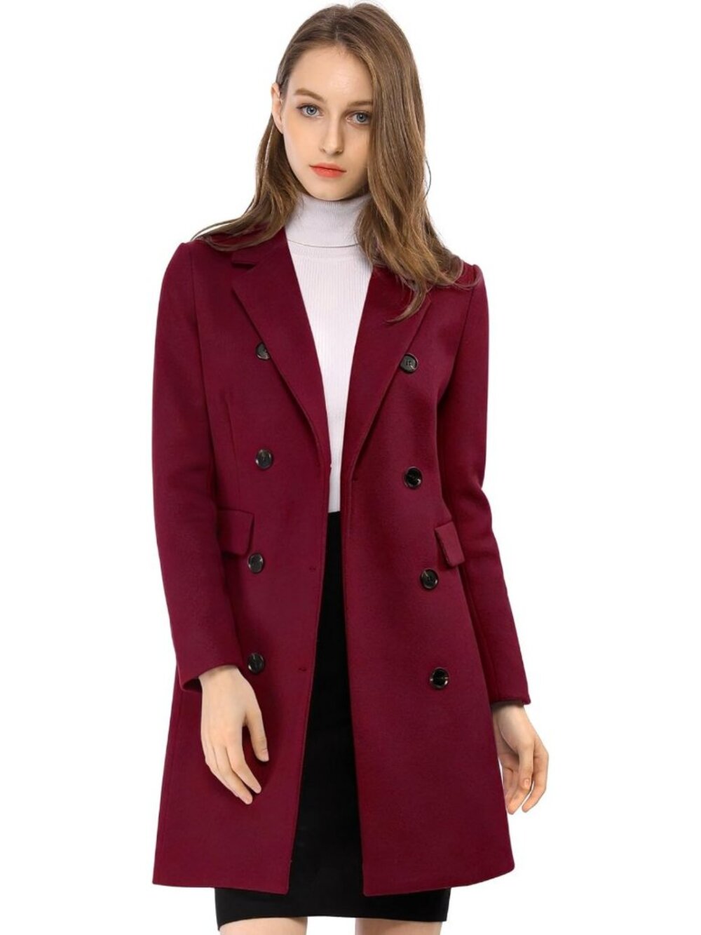 Stylish Women's Winter Coat - Notched Lapel Double Breasted Trench Peacoat